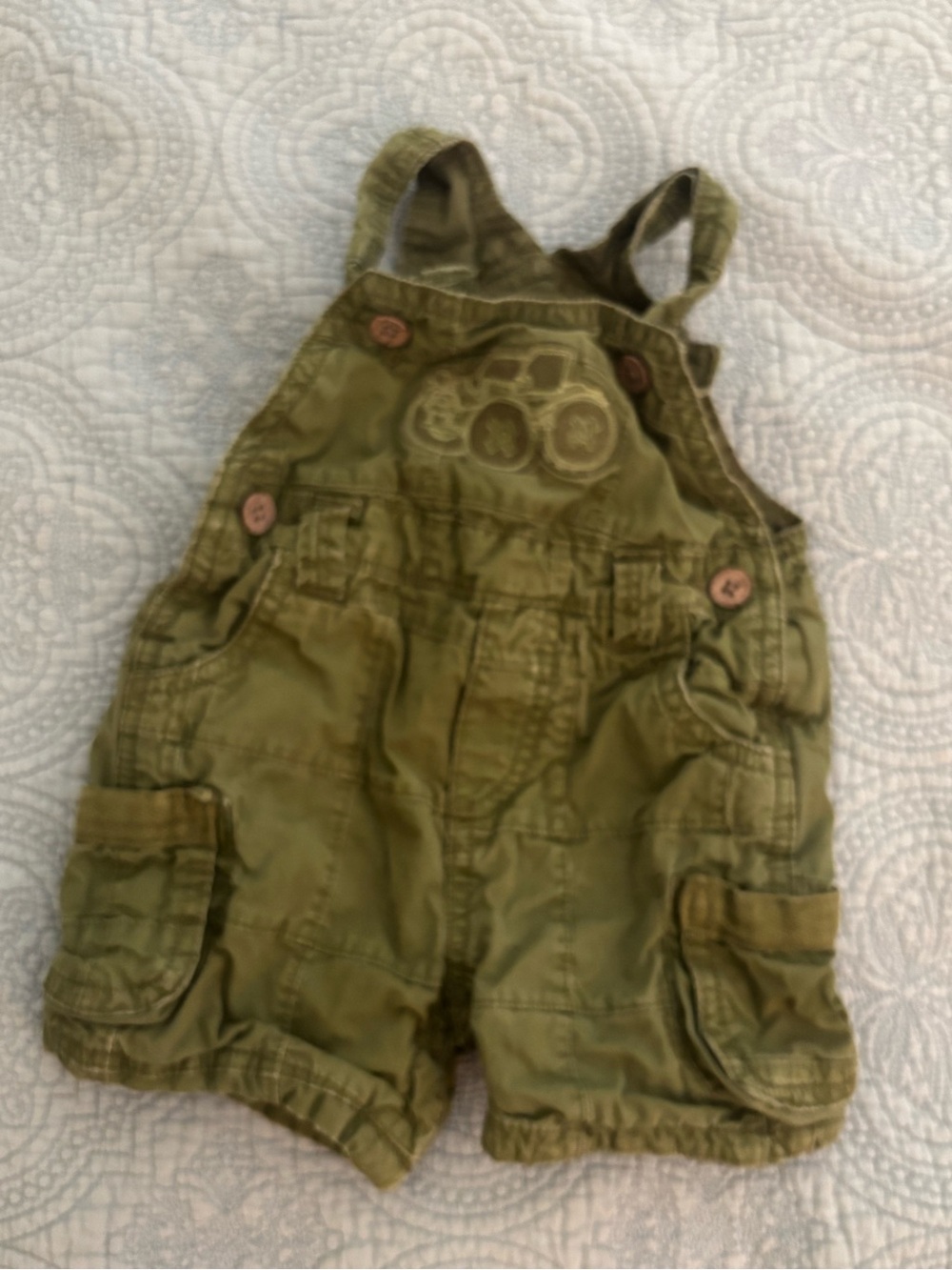 Children’s Place Olive Green Baby Cargo Short Overalls